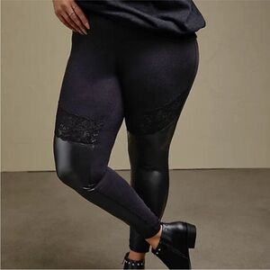 Torrid faux leather and lace leggings
